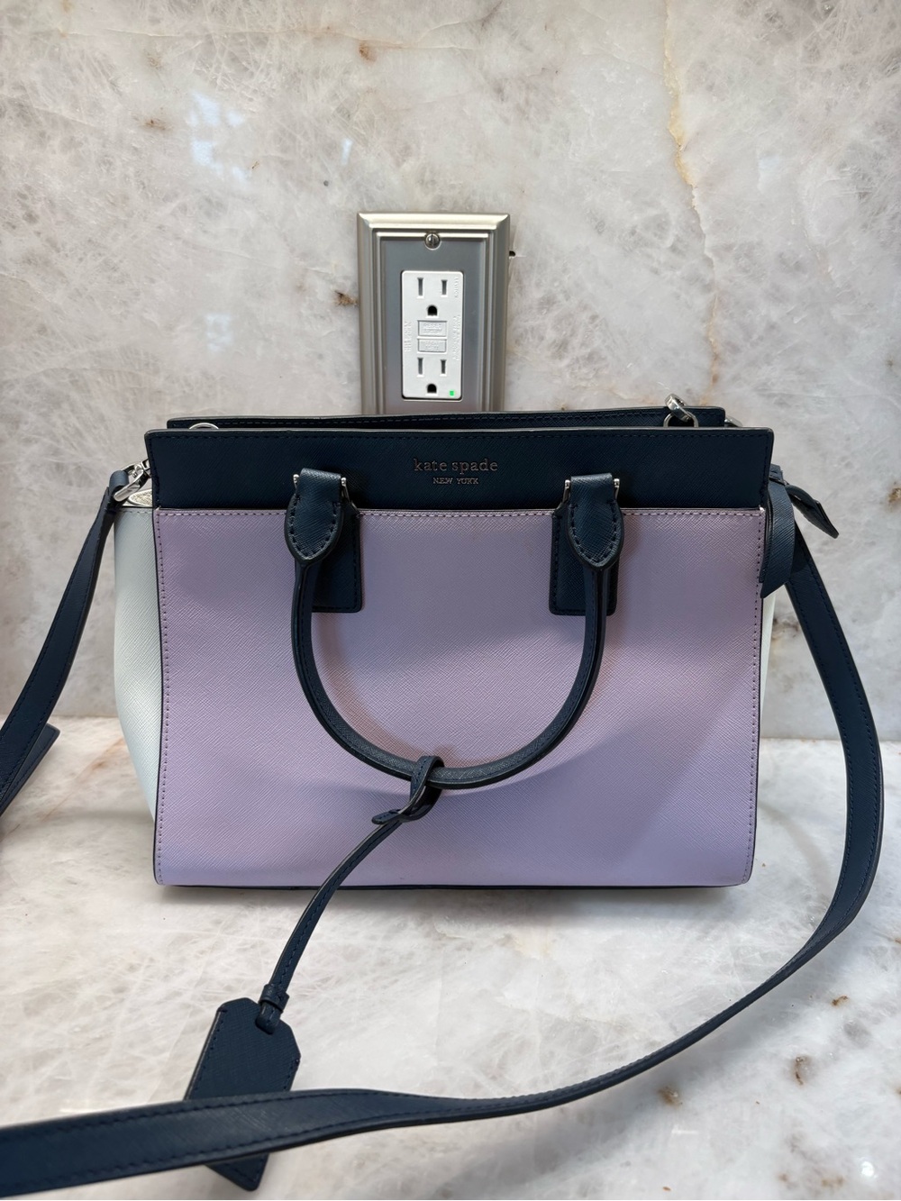 kate spade Lavender, Navy & White Colorblock Leather Satchel
